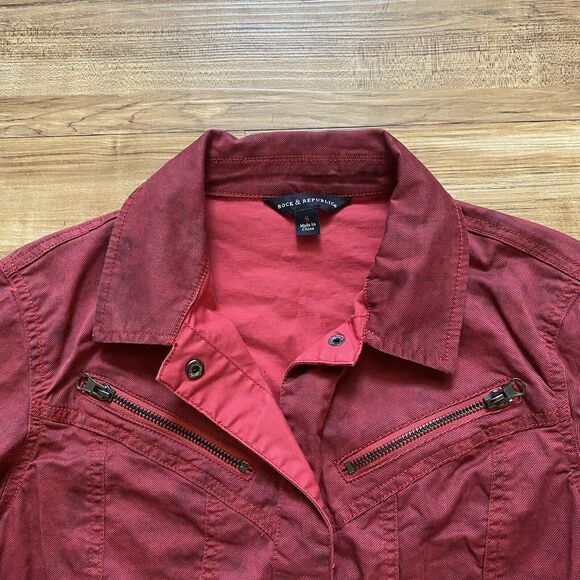 ROCK & REPUBLIC S Jacket Red Ombre Snap Front Western Moto Y2K Rock Festival - Picture 10 of 16